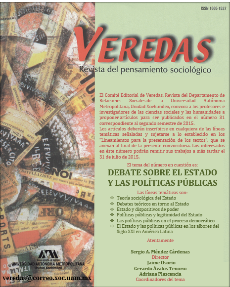 Portada de Veredas revista del pensamiento sociológico 