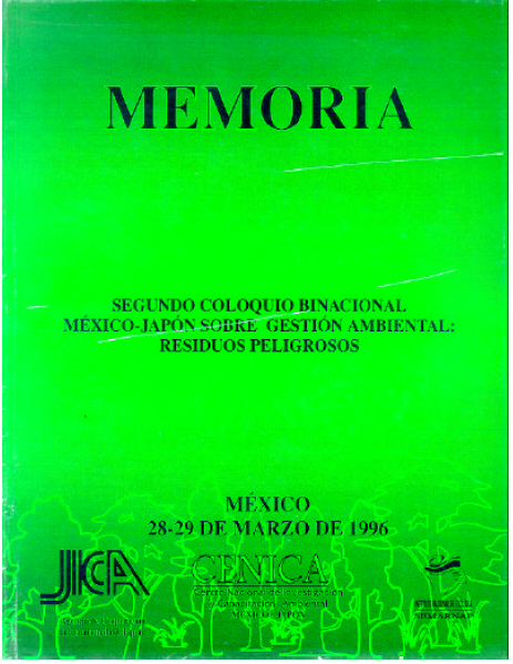 Portada de Memoria segundo coloquio binacional México-Japón sobre gestión ambiental: Residuos peligrosos