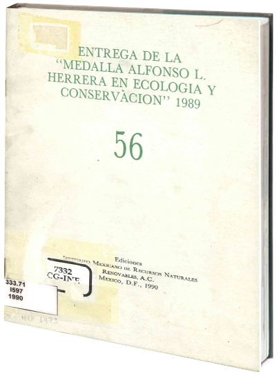 Portada de Entrega de la medalla Alfonso L. Herrera en Ecología y Conservación 1989