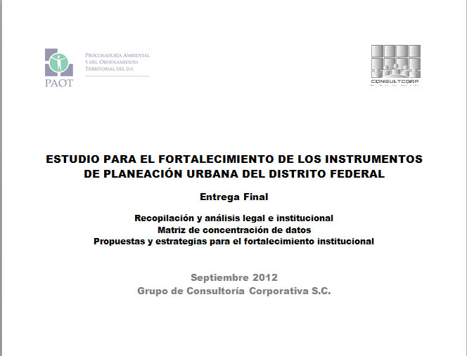 Portada de Estudio para el fortalecimiento de los instrumentos de planeación urbana del Distrito Federal 