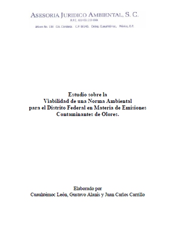 Portada de Estudio sobre la viabilidad de una norma ambiental para el Distrito Federal en materia de emisiones contaminantes de olores