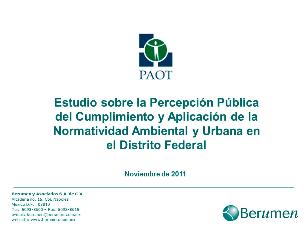 Portada de Estudio sobre la percepción pública del cumplimiento y aplicación de la normatividad ambiental y urbana en el Distrito Federal