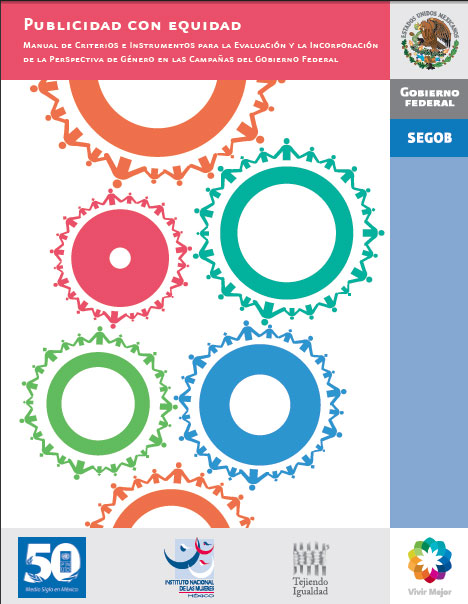 Portada de Publicidad con equidad: Manual de criterios e instrumentos para la evaluación y la incorporación de la perspectiva de género en las campañas de gobierno federal